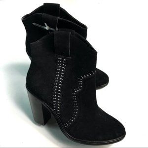 Joie Women’s Black Suede Studded Block Heel Ankle Boots Size 7.5 New